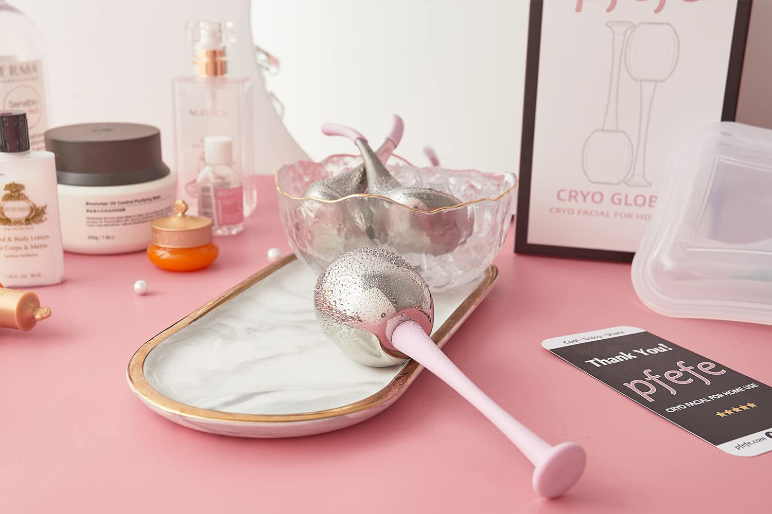 Ice Globes Facial Skin Care Freeze Tools for Women Face & Eyes, Stainless Steel Face Beauty Cryo Sticks Roller for Girls Ladies, Cooling Spa Globes with Storage Case Health & Beauty > Personal Care > Cosmetics > Cosmetic Tools > Skin Care Tools pfefe   