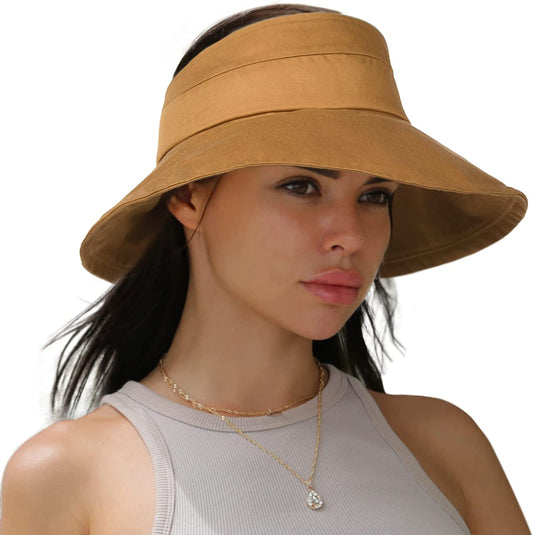 Sun Visors for Women UV Protection Wide Brim Sun Visor Hat Packable Summer Beach Visors for Women Adjustable Apparel & Accessories > Clothing Accessories > Hats Hatiis Brown  