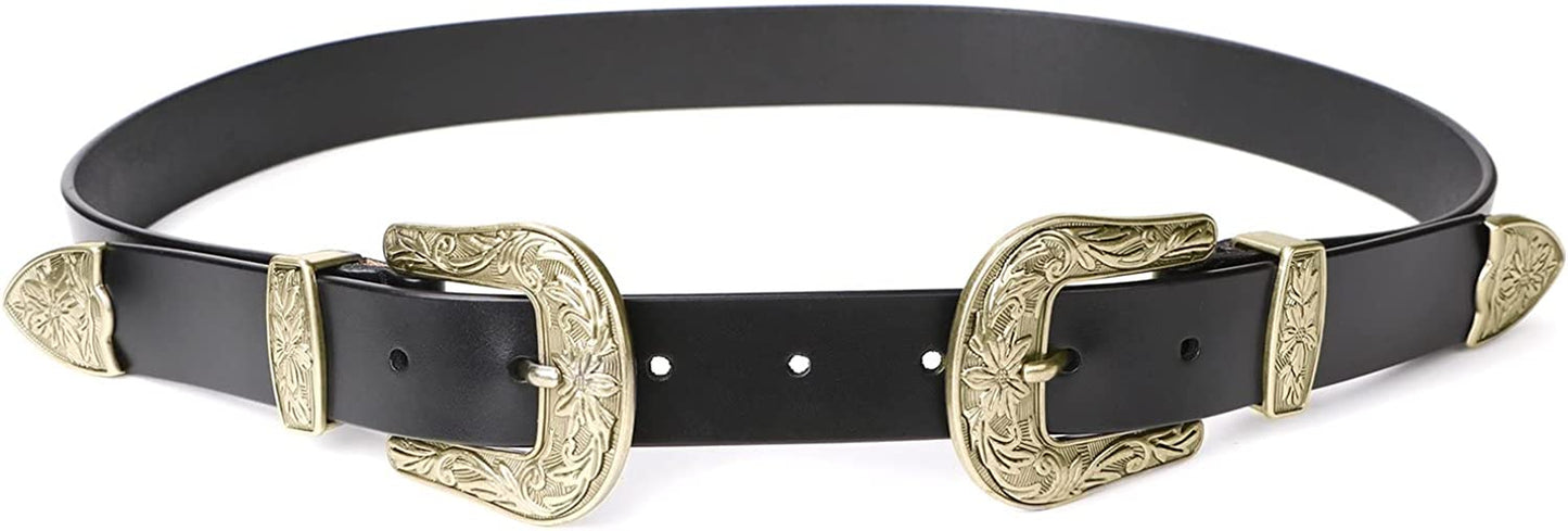 Women Leather Belts Ladies Vintage Western Design Black Waist Belt for Pants Dresses Apparel & Accessories > Clothing Accessories > Belts KYLIE MAX D-black(gold Buckle)-only for High Waist For waist size 26-30"/pants size 28-34" 