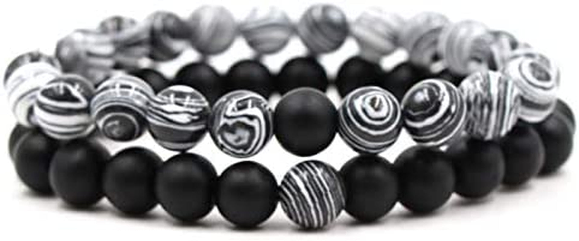 CNLQ Long Distance Bracelets for Lovers Couples Matching Gift Matte Agate 8Mm Bead Stone (Elastic Red) Apparel & Accessories > Jewelry > Bracelets LeZisuIre Malachite white  