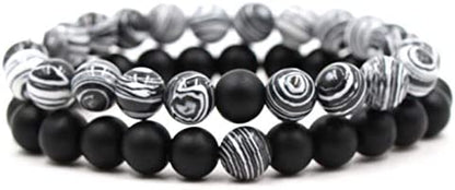CNLQ Long Distance Bracelets for Lovers Couples Matching Gift Matte Agate 8Mm Bead Stone (Elastic Red) Apparel & Accessories > Jewelry > Bracelets LeZisuIre Malachite white  
