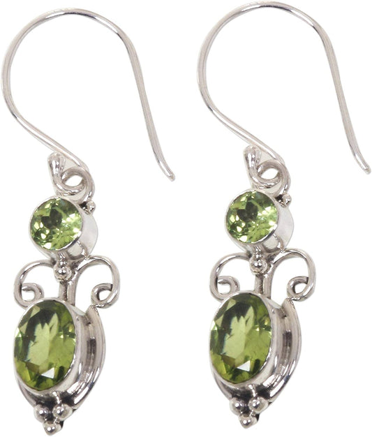 NOVICA Peridot and .925 Sterling Silver August Birthstone Dangle Earrings, Crown Princess' (1.1Cttw) Apparel & Accessories > Jewelry > Earrings NOVICA   