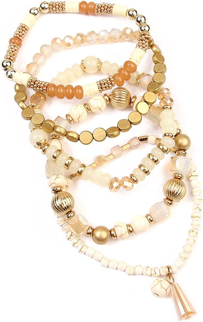 Bohemian Mix Bead Multi Layer Versatile Statement Bracelets - Stackable Beaded Strand Stretch Bangles Sparkly Crystal, Tassel Charm Apparel & Accessories > Jewelry > Bracelets RIAH FASHION   