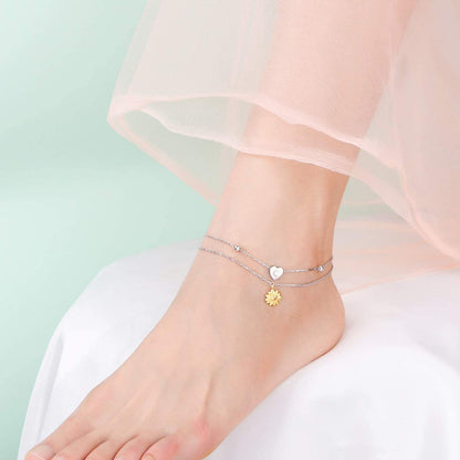 Sterling Silver Layered Chain Alphabet Letter Initial with Sunflower Beads Foot Bracelet Anklet for Women Apparel & Accessories > Jewelry > Anklets ATHENAA Jewelry Factory   