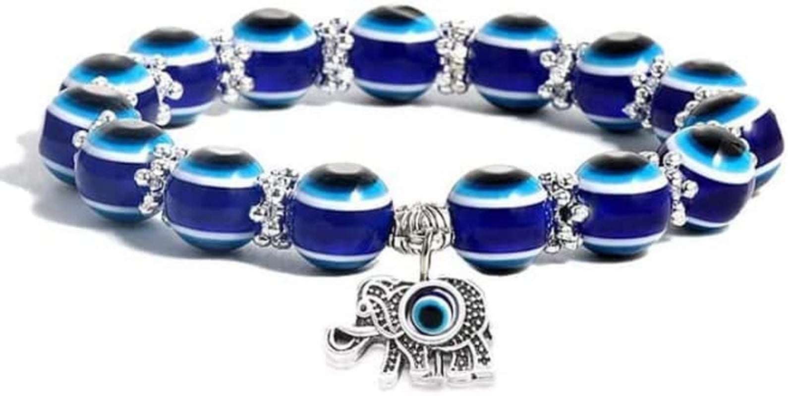 Evil Eye Hamsa Blue Beaded Charm Stretch Bracelet Hand of Fatima Turkish Lucky Evil Eye Bracelet for Protection and Blessing(10 Mm-Plastic) Apparel & Accessories > Jewelry > Bracelets generic 8 mm-B  