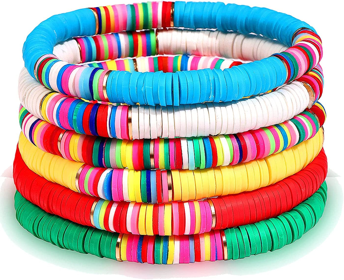 Surfer Heishi Bracelets for Women Stackable Rainbow Vinyl Disc Clay Beaded Stretch Bracelets Elastic Layering Friendship Bracelets Boho Summer Beach Jewelry Apparel & Accessories > Jewelry > Bracelets XOCARTIGE Style C  