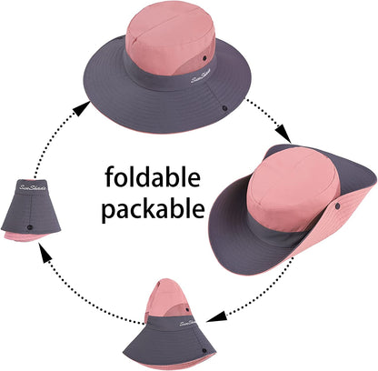 Cooraby Women Summer Sun Hat Ponytail Hole Cap Wide Brim Adjustable Hat Apparel & Accessories > Clothing Accessories > Hats Cooraby   