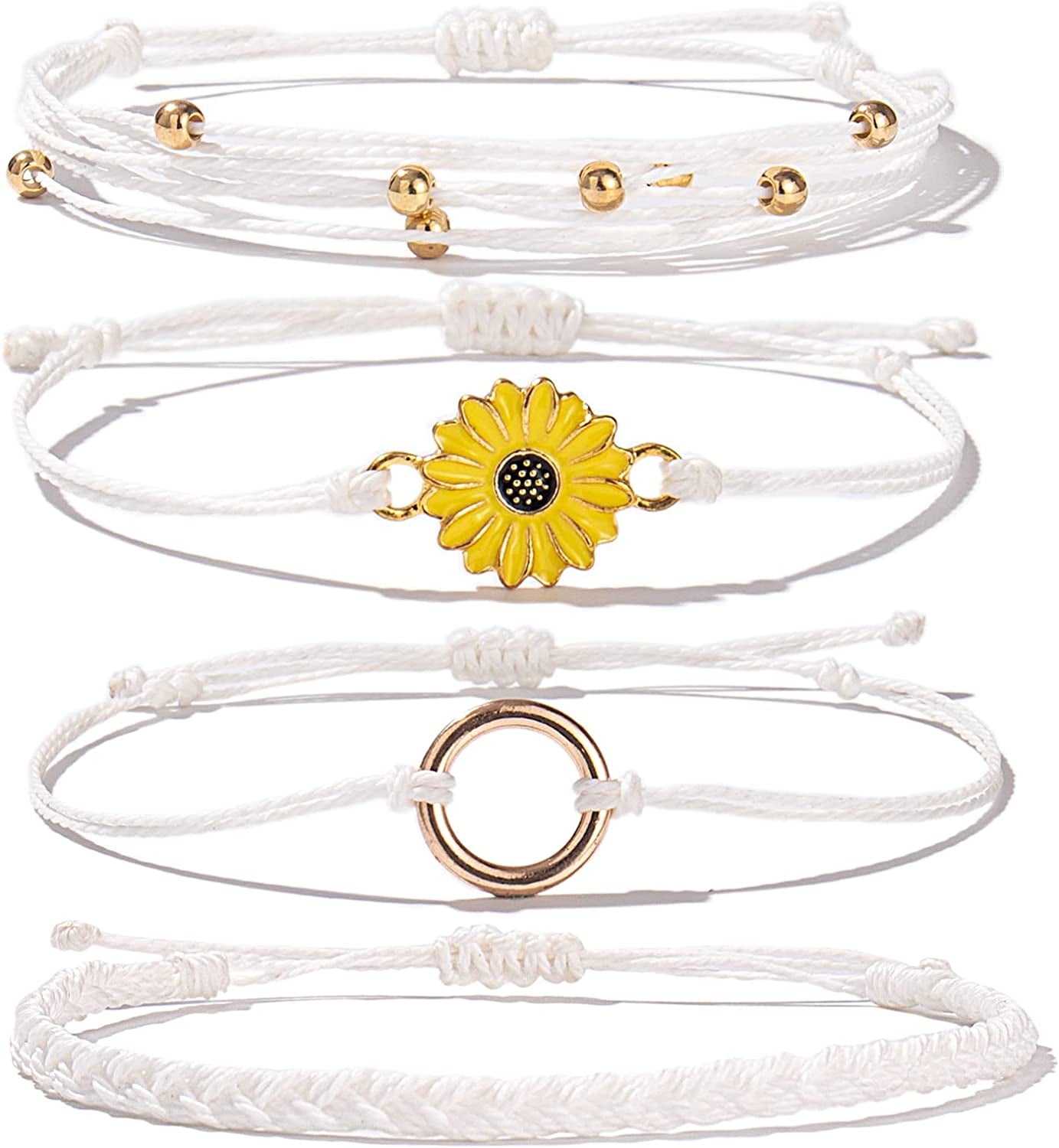 Sunflower String Bracelet Handmade Braided Rope Charms Boho Surfer Bracelet for Teen Girls Preteens Women Apparel & Accessories > Jewelry > Bracelets FANCY SHINY White  