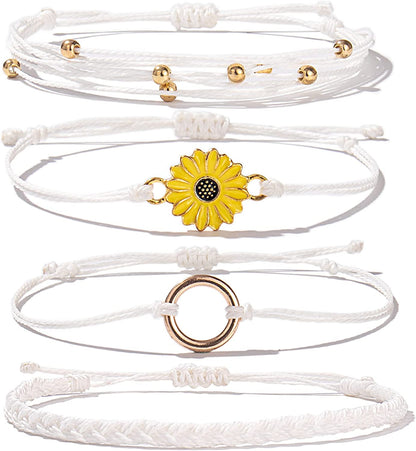Sunflower String Bracelet Handmade Braided Rope Charms Boho Surfer Bracelet for Teen Girls Preteens Women Apparel & Accessories > Jewelry > Bracelets FANCY SHINY White  