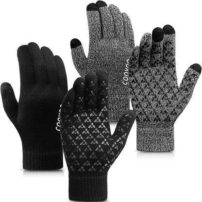 Winter Gloves for Women and Men 1/2/3 Pairs,Upgraded Touch Screen Gloves,Anti-Slip Silicone Gel- Thermal Soft Wool Lining Apparel & Accessories > Clothing Accessories > Gloves & Mittens COOYOO 01-2 Pairs(black/Grey) X-Large 