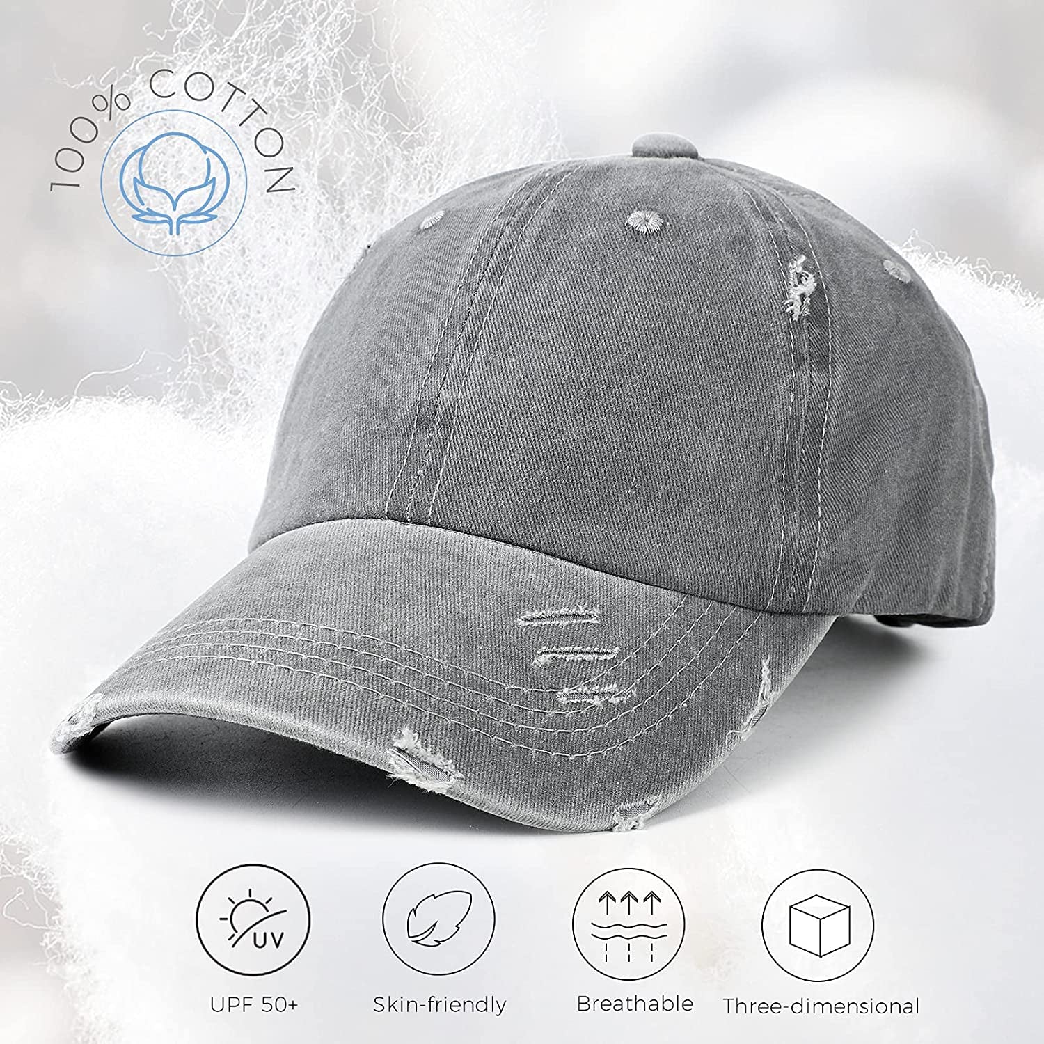 Lvaiz Womens Distressed Baseball Cap Mens Mesh Back Sport Hat Versatile Washed Dad Hat with Ponytail Hole Apparel & Accessories > Clothing Accessories > Hats Lvaiz   