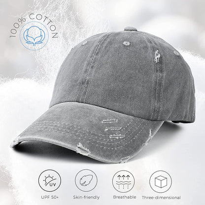 Lvaiz Womens Distressed Baseball Cap Mens Mesh Back Sport Hat Versatile Washed Dad Hat with Ponytail Hole Apparel & Accessories > Clothing Accessories > Hats Lvaiz   