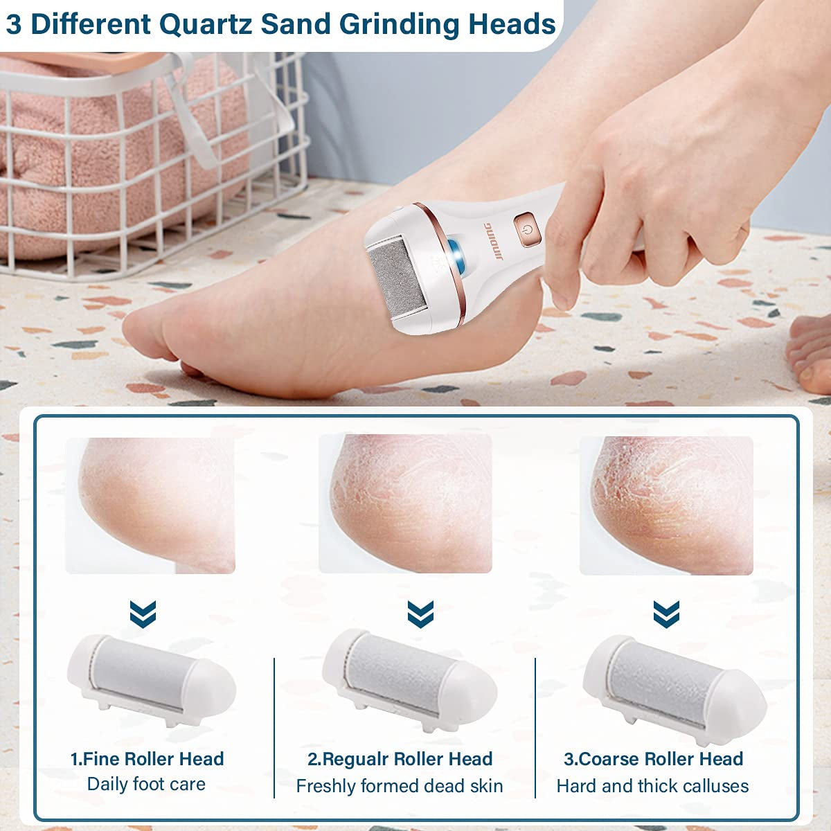 Rechargeable Callus Remover for Feet Electric,Pedicure Kit Tools Foot Care Set,Professional Foot Scrubber for Cracked Heels,Dead Skin,With 3 Roller Heads,2 Speeds,Power Display for Travel,Home Health & Beauty > Personal Care > Foot Care Gearmatte   