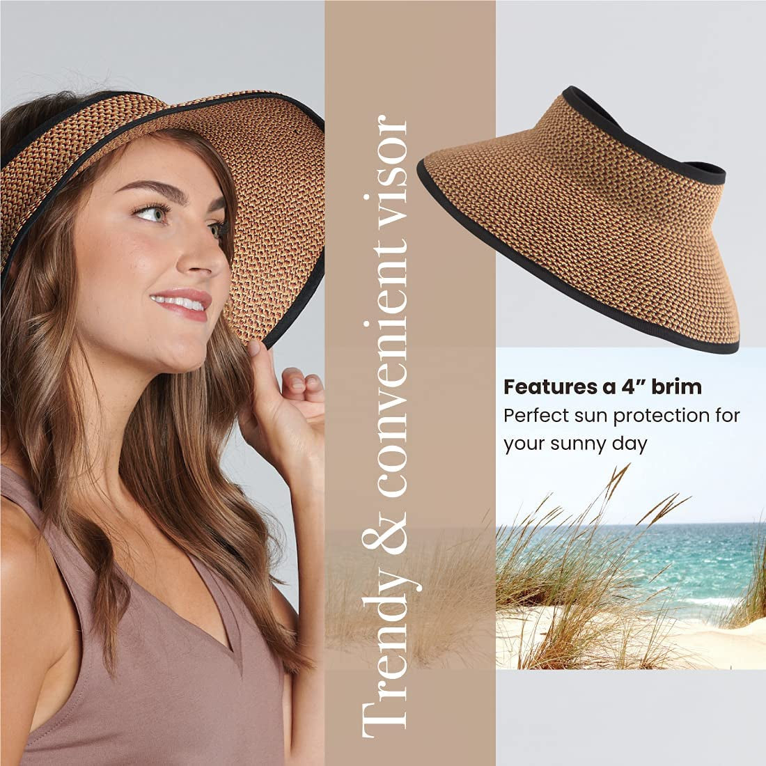 San Diego Hat Company Signature Women'S Ultrabraid Large Brim Visor with Ribbon Binding & Sweatband, Sun Hats for Women, Mixed Black/Red Apparel & Accessories > Clothing Accessories > Hats San Diego Hat Co.   
