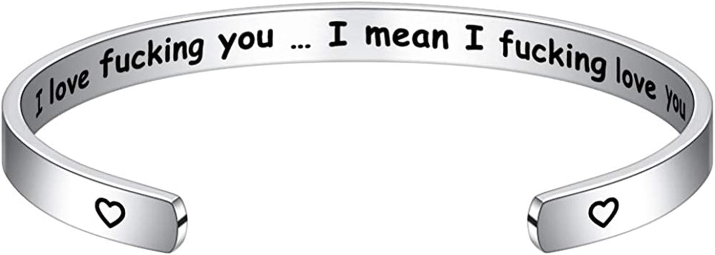 M MOOHAM Bracelets for Women- Engraved Quote Inspirational Bracelet Birthday Christmas Funny Gifts for Best Friend, Daughter, Son, Sister, Niece, Mom, Coworkers, Stainless Steel Jewelry Apparel & Accessories > Jewelry > Bracelets M MOOHAM I love fu*king you...I mean I fu*king love you (0.24" width)  