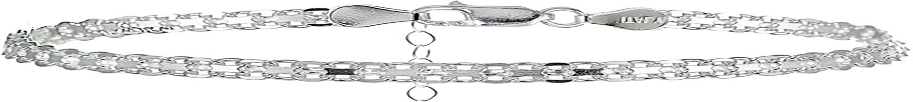 Hoops & Loops 925 Sterling Silver Bismarck Link Design Chain Anklet Ankle Bracelet for Women Teen Girls Men Apparel & Accessories > Jewelry > Anklets Hoops & Loops Silver  