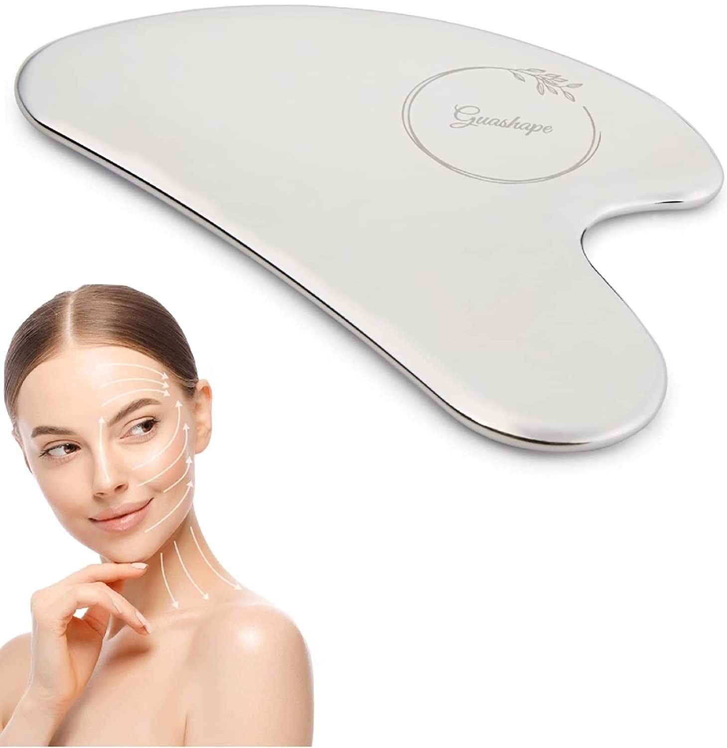 GUASHAPE Gua Sha Facial Tools, Face Stone, Natural Rose Quartz Gua Sha Stone, Guasha Tool for Face Sculpting, Shaping, Reduce Puffiness, Tension Relief, Gua Sha Massage Tool for Face, Eyes and Body Health & Beauty > Personal Care > Cosmetics > Cosmetic Tools > Skin Care Tools GUASHAPE D) Silver  