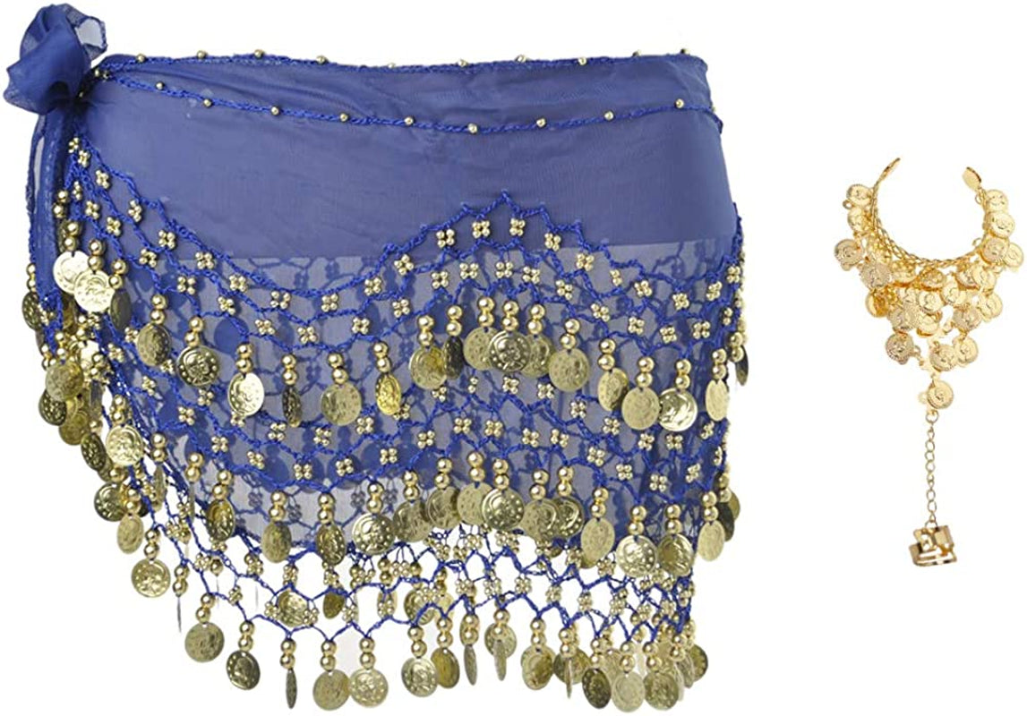 Bellylady Gold Coins Belly Dance Hip Scarf, Wholesale Dance Belt & Gypsy Bracelet Apparel & Accessories > Clothing Accessories > Scarves & Shawls BellyLady Royalblue  