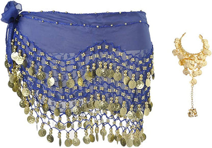 Bellylady Gold Coins Belly Dance Hip Scarf, Wholesale Dance Belt & Gypsy Bracelet Apparel & Accessories > Clothing Accessories > Scarves & Shawls BellyLady Royalblue  