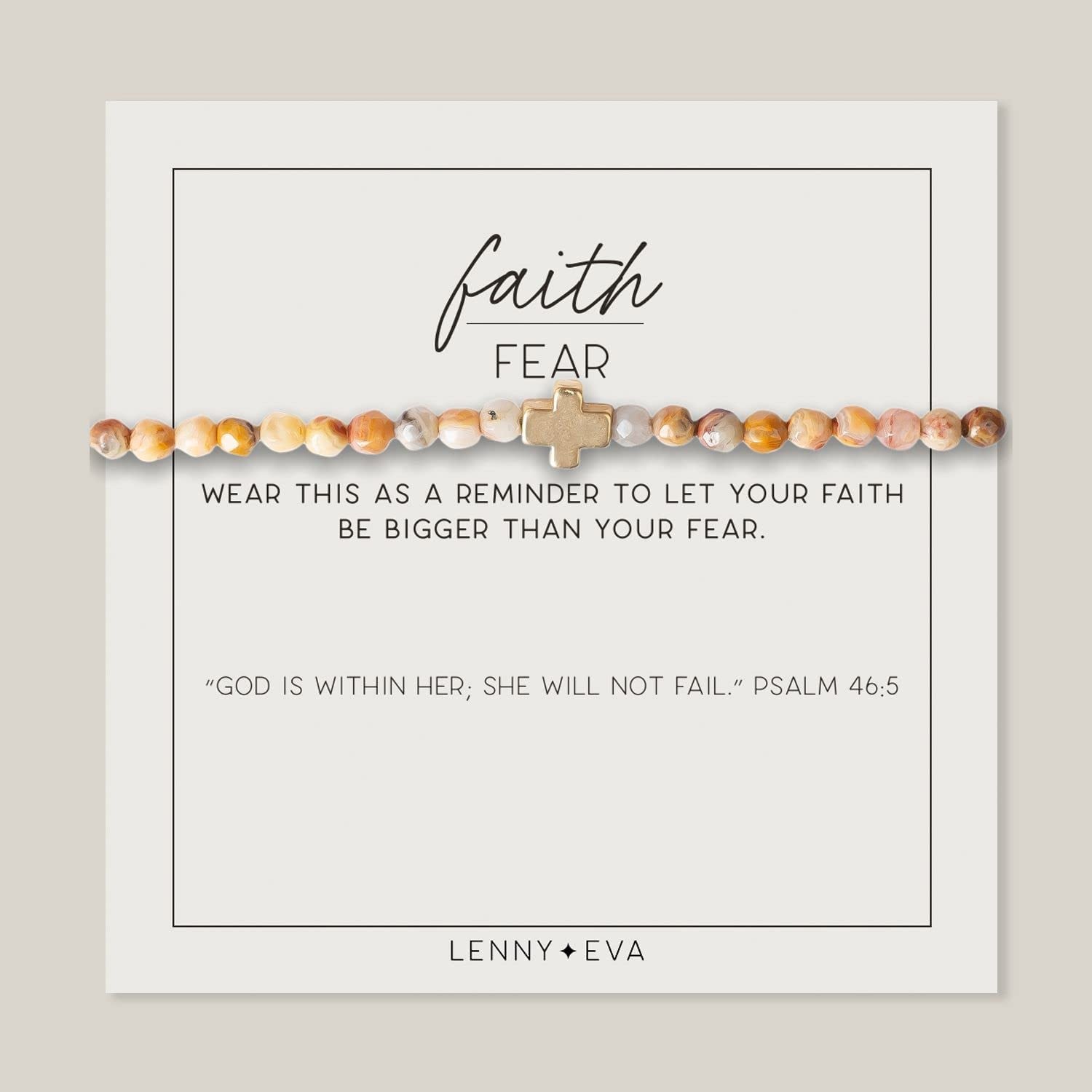 Lenny & Eva Faith over Fear Cross Stretchable Bracelets for Women, Inspirational Jewelry with Message on Card Apparel & Accessories > Jewelry > Bracelets Lenny & Eva Mexican Agate-Gold Bracelet 