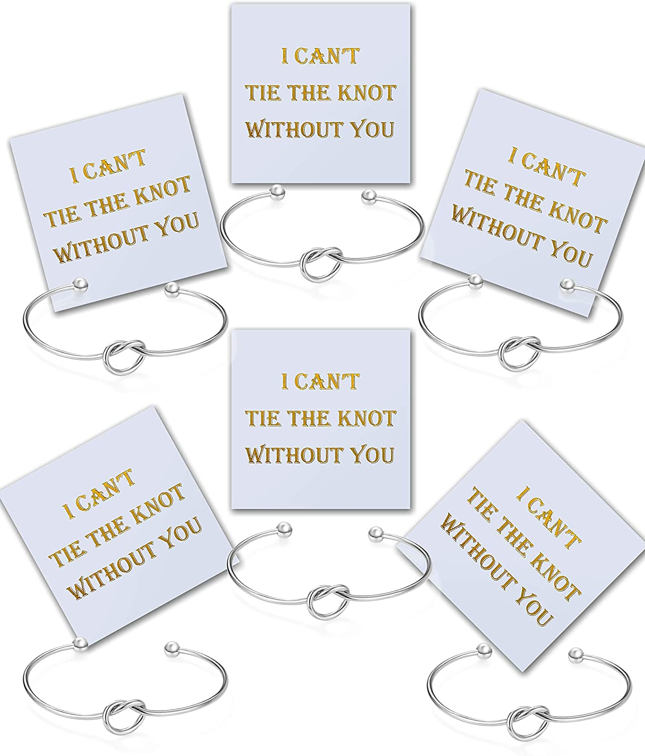 CHICNOW I Can'T Tie the Knot without You Bridesmaid Gift Cards Bridesmaid Bracelets Silver Tone- Set of 4,5,6 Apparel & Accessories > Jewelry > Bracelets Chicnow C. Silver Tone 6PCs  