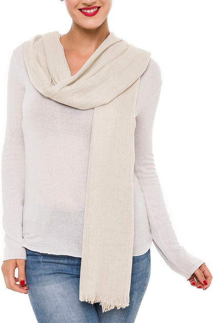 Scarfs for Women Fashion Lightweight Solid Colors Wrap Shawl for Fall Winter Apparel & Accessories > Clothing Accessories > Scarves & Shawls MIMOSITO 2 Fringed Edges, Off White  
