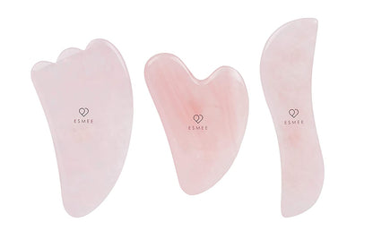 Rose Quartz Gua Sha Facial Tool Set by Esmee | 3 in 1 Premium Guasha Kit | 100% Real Rose Quartz Crystal | Anti-Aging Beauty Therapy for Massage and Skin Rejuvenation (Rose Quartz) Health & Beauty > Personal Care > Cosmetics > Cosmetic Tools > Skin Care Tools Esmee Beauty and Lifestyle   