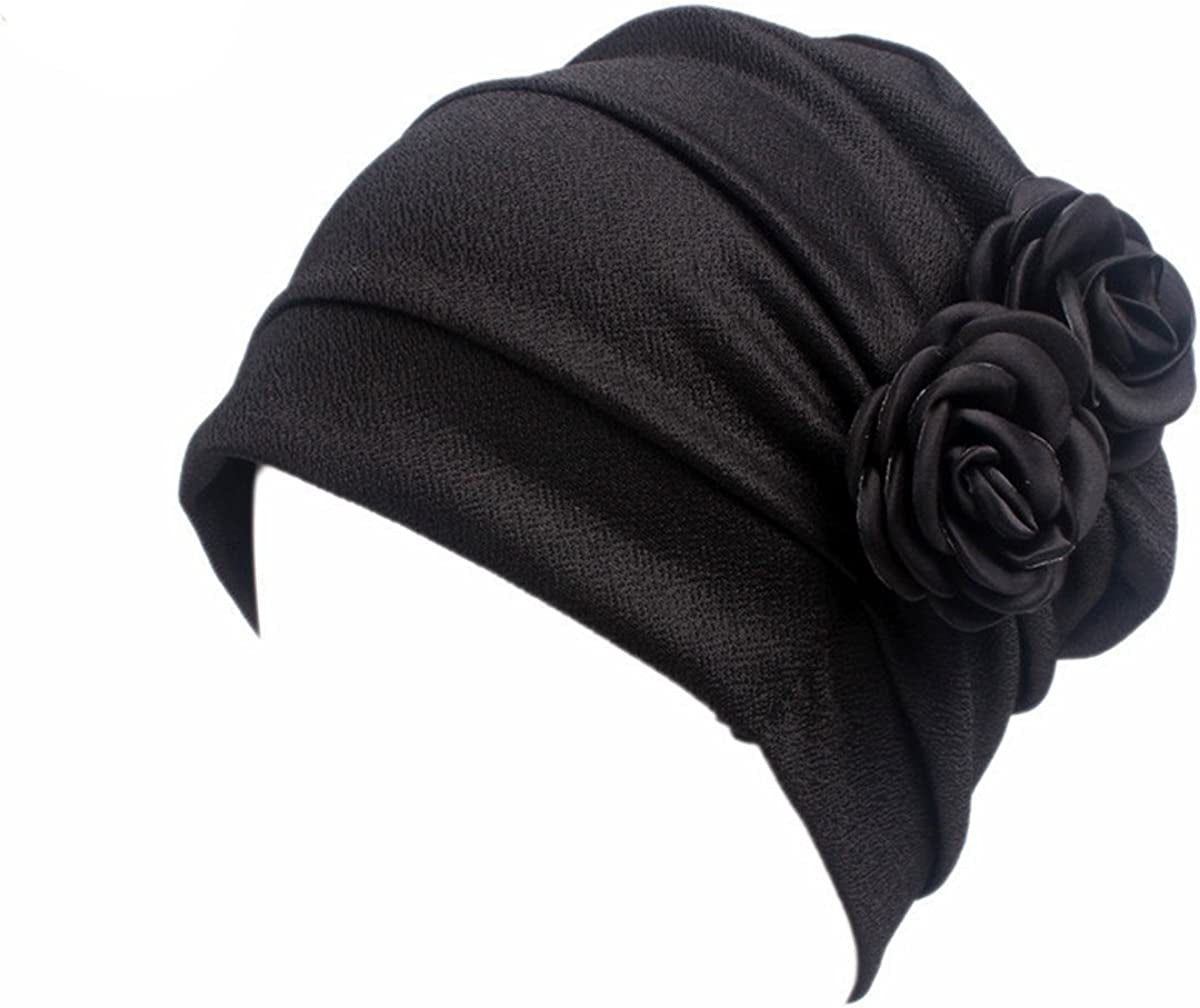 HONENNA Chemo Caps Headwear for Women Turbans Beanies Flowers Hats Headwrap for Cancer Patient Hair Loss Apparel & Accessories > Clothing Accessories > Headwear HONENNA New Blacka  