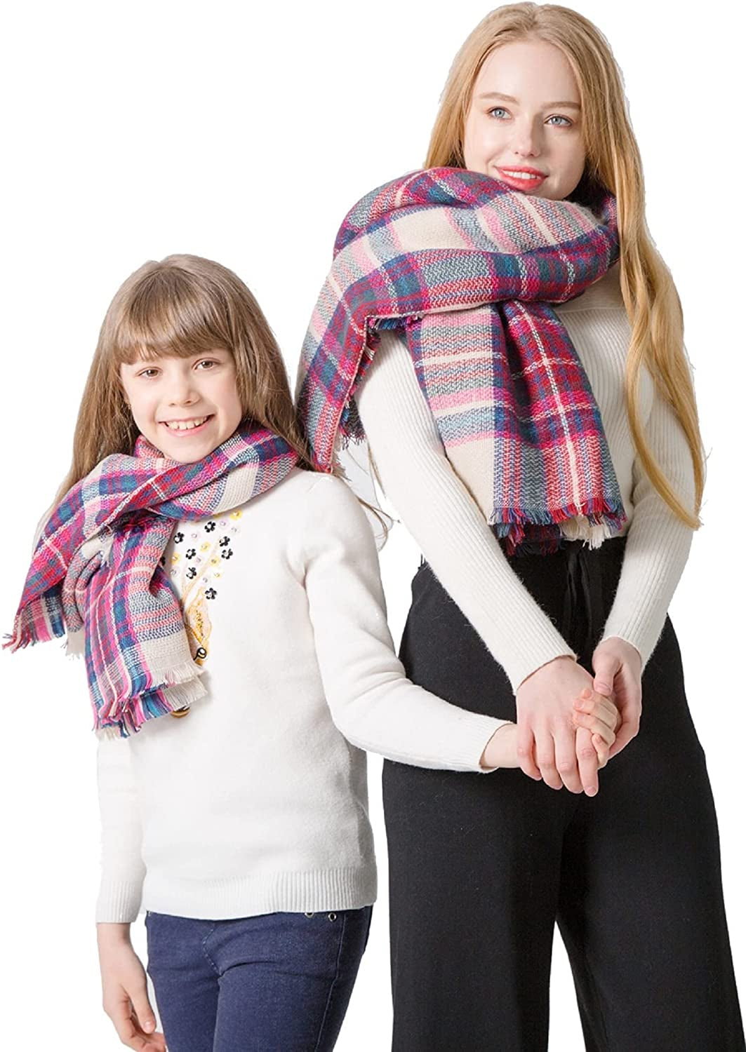 Plaid Scarf Soft Warm Tartan Shawl Cape Blanket Scarves Fashion Wrap Apparel & Accessories > Clothing Accessories > Scarves & Shawls vxsvxm Beige/Navy /Pink  