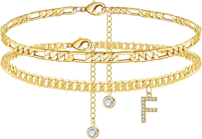 Initial Ankle Bracelets for Women, 14K Gold Plated Layered Initial Cubic Zirconia Ankle Bracelets Dainty Beach Letter Initial Anklet A-Z Gold Anklets for Women Teen Girls Foot Jewelry Gifts Apparel & Accessories > Jewelry > Anklets IEFSHINY F  
