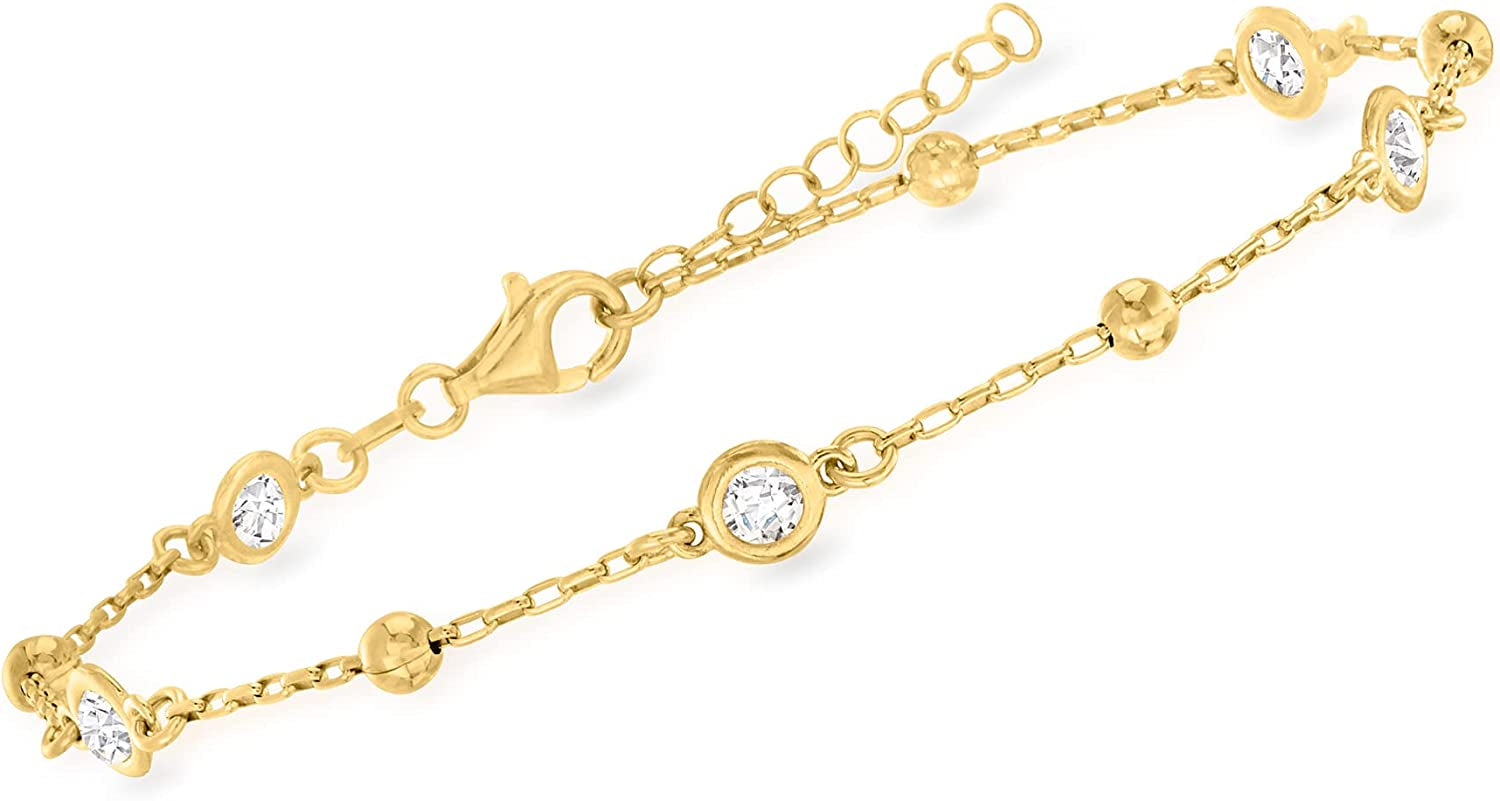 Ross-Simons Italian 1.15 Ct. T.W. Bezel-Set CZ Station Anklet Apparel & Accessories > Jewelry > Anklets Ross-Simons   