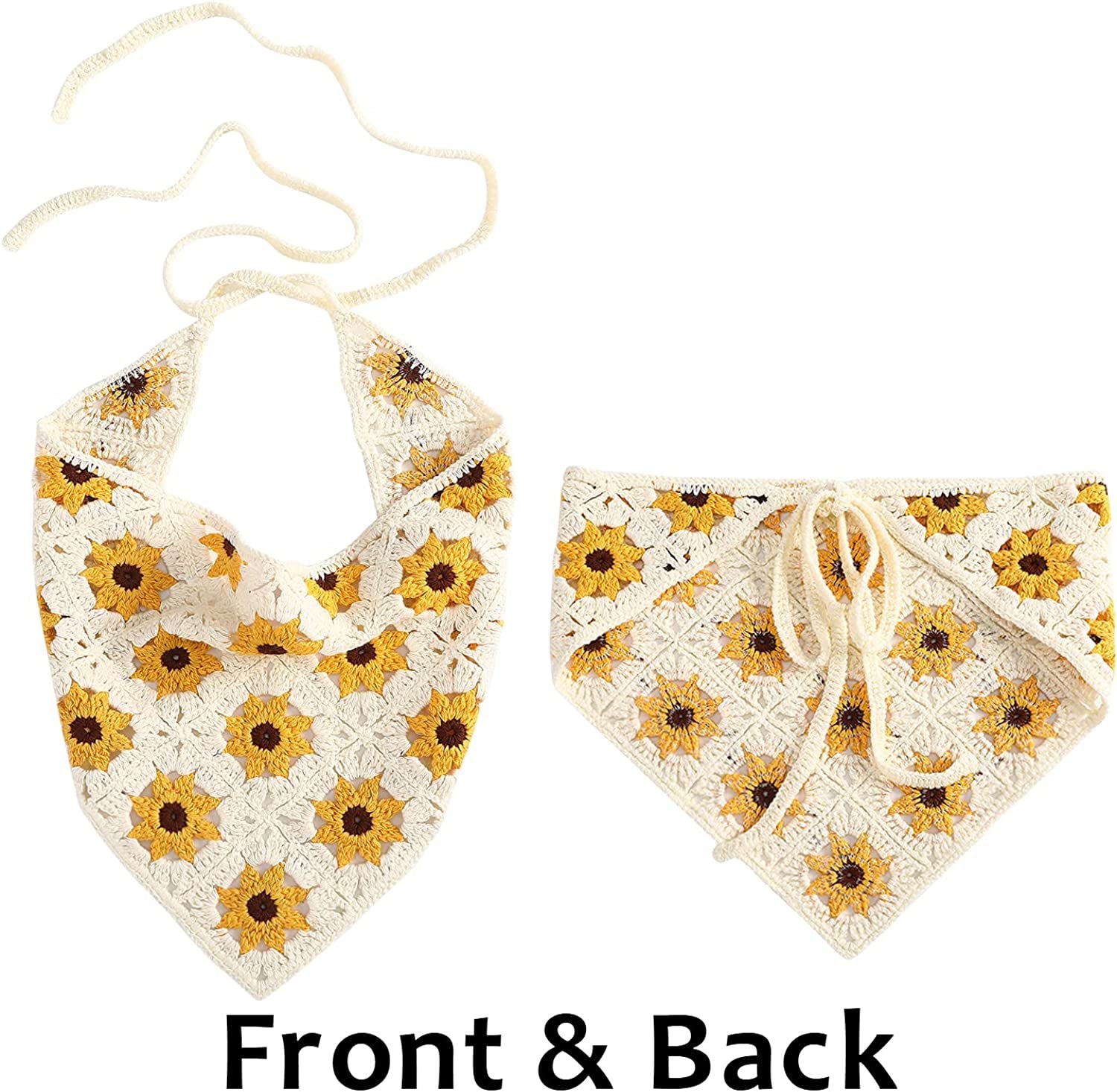 Floral Crochet Hair Bandanas Headscarf- HAIMEIKANG 2 PCS Women Hair Scarf Daisy Headband Vintage Head Kerchief for Girls Apparel & Accessories > Clothing Accessories > Bandanas & Headties HAIMEIKANG   