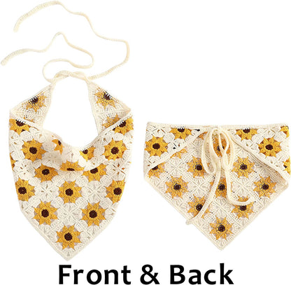 Floral Crochet Hair Bandanas Headscarf- HAIMEIKANG 2 PCS Women Hair Scarf Daisy Headband Vintage Head Kerchief for Girls Apparel & Accessories > Clothing Accessories > Bandanas & Headties HAIMEIKANG   