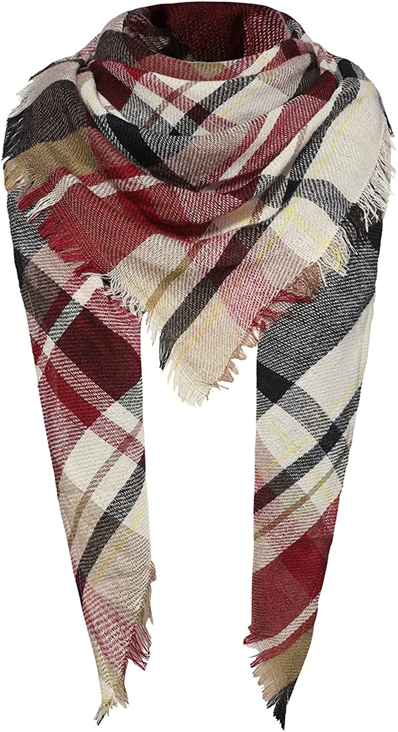 Century Star Women'S Stylish Warm Tassels Soft Plaid Tartan Scarf Winter Large Blanket Wrap Shawl Apparel & Accessories > Clothing Accessories > Scarves & Shawls Century Star Z Triangle Pink One Size 