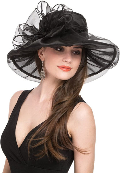 Lucky Leaf Women Kentucky Derby Church Cap Wide Brim Summer Sun Hat for Party Wedding Apparel & Accessories > Clothing Accessories > Headwear Lucky Leaf   