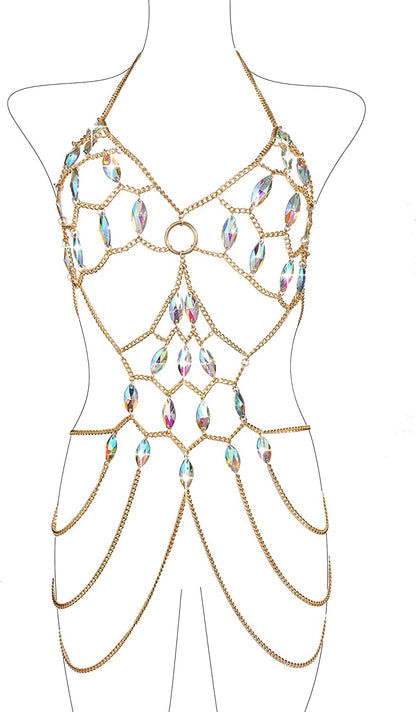 Ccbodily Body Chains Jewelry Accessories - Boho Crystal Tassel Bikini Set Beach Cosplay Bra Chain Body Jewelry for Women and Girls Apparel & Accessories > Jewelry > Body Jewelry CCbodily Style-3  