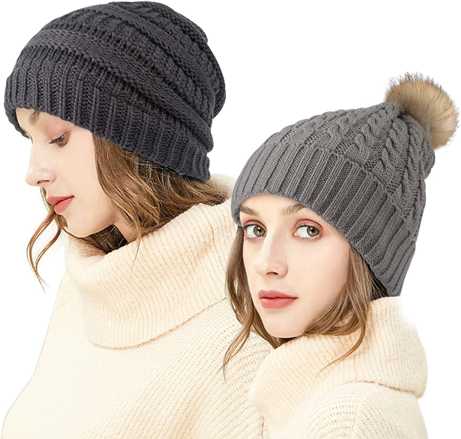 Ousipps 2 Pack Winter Hats for Men Women, Baggy Mens Beanies for Winter Ski Snow Skull Hats Black Beanie for Men and Women Apparel & Accessories > Clothing Accessories > Hats Ousipps   