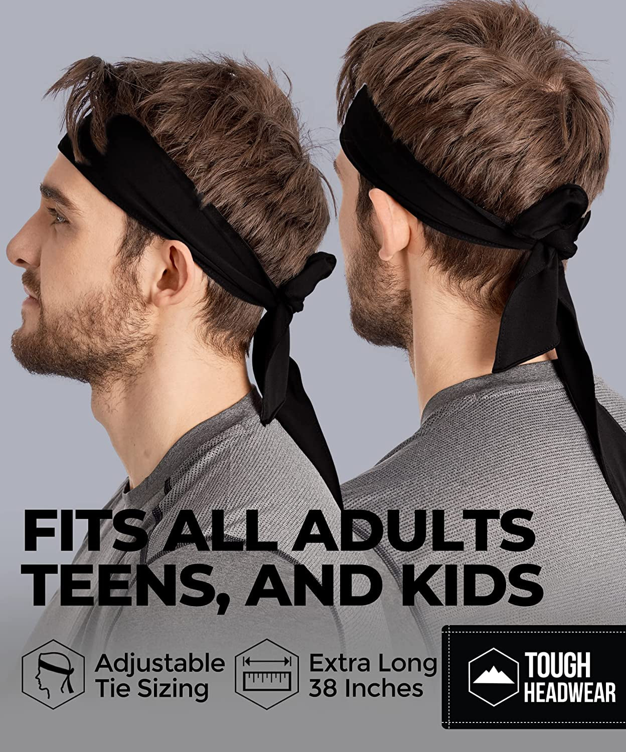 Tie Headband - Sports Head Ties for Men, Women, Kids - Ninja, Karate, Tennis, Pirate Head Band & Bandana - Athletic Sweatband/Hair Band for Basketball, Softball, Running, Workout - Sweat Wicking Apparel & Accessories > Clothing Accessories > Bandanas & Headties Tough Headwear   
