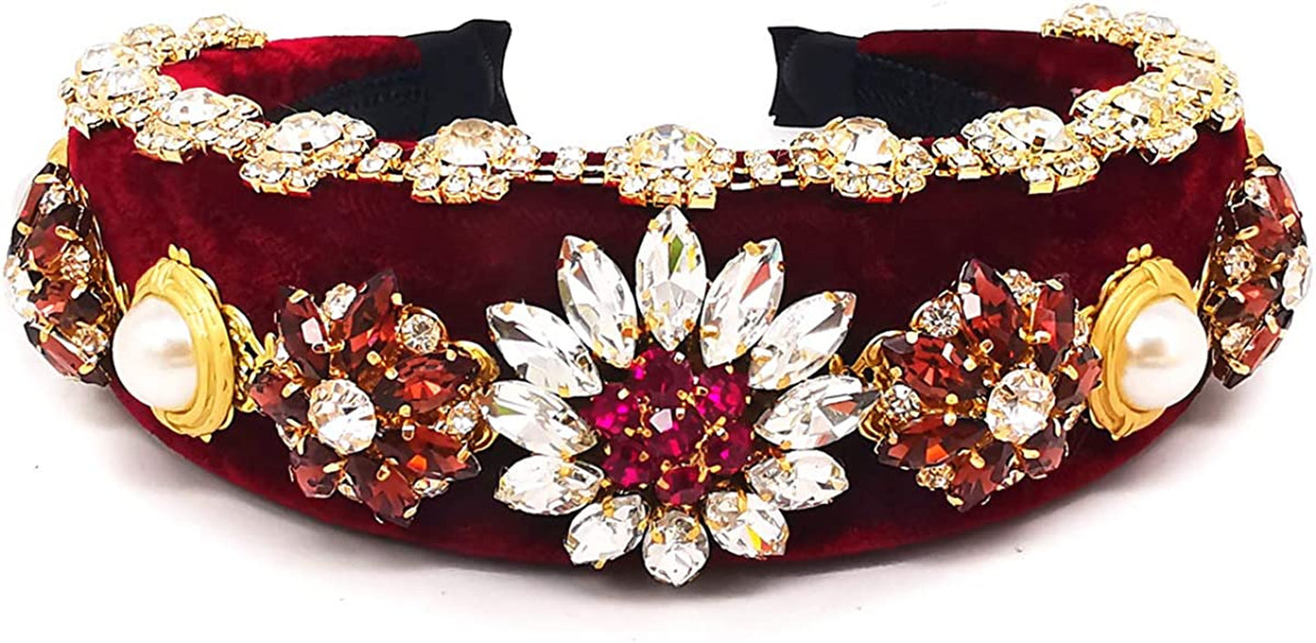 QTMY Wide Headbands Fashion Women Baroque Flower Gemstone Hair Accessories Head Band Fashion Headwear Hairbands for Women,Light Blue Apparel & Accessories > Clothing Accessories > Headwear QTMY   