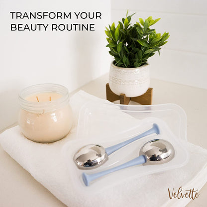 Velvette Ice Globes for Face. Unbreakable Stainless Steel Metal Cryo Sticks for Face Massage. Cooling Ice Roller Massager Face Massage Tools for Depuffing Eyes. (2) Ice Facial Wands with Storage Case Health & Beauty > Personal Care > Cosmetics > Cosmetic Tools > Skin Care Tools Velvette   