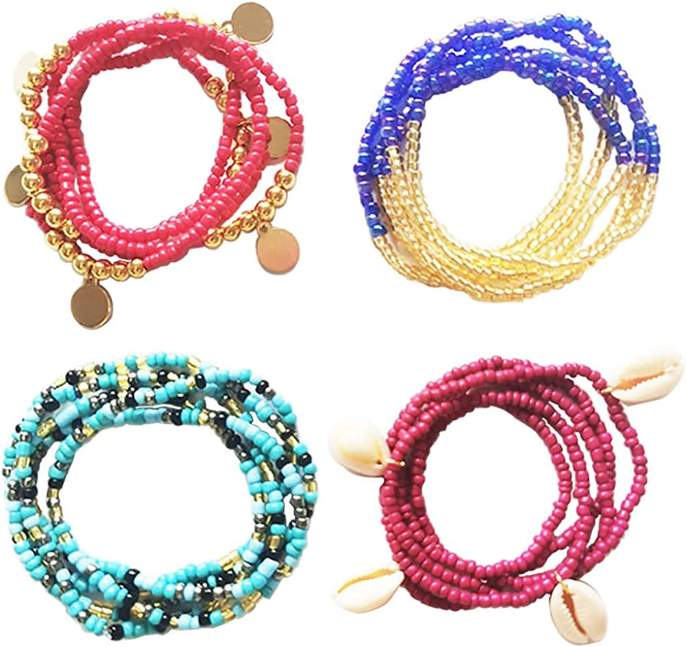 Palotay 16PCS Waist Beads for Women African Waist Beads Chain Colorful Belly Beads Body Chain for the Waist Elastic Stomach Beads Summer Beach Bikini Jewelry Waist Beads Set Apparel & Accessories > Jewelry > Body Jewelry Palotay 4pcs-Hot Red  