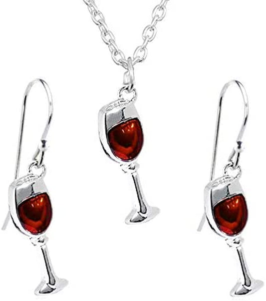 Fashion Chic 80 Enamel Wine Cup Earrings Stainless Steel Red Wine Glasses Dangle Drop Earrings Necklace Sets for Women Girls Unique Statement Jewelry Gifts (Red) Apparel & Accessories > Jewelry > Earrings GPASTG   