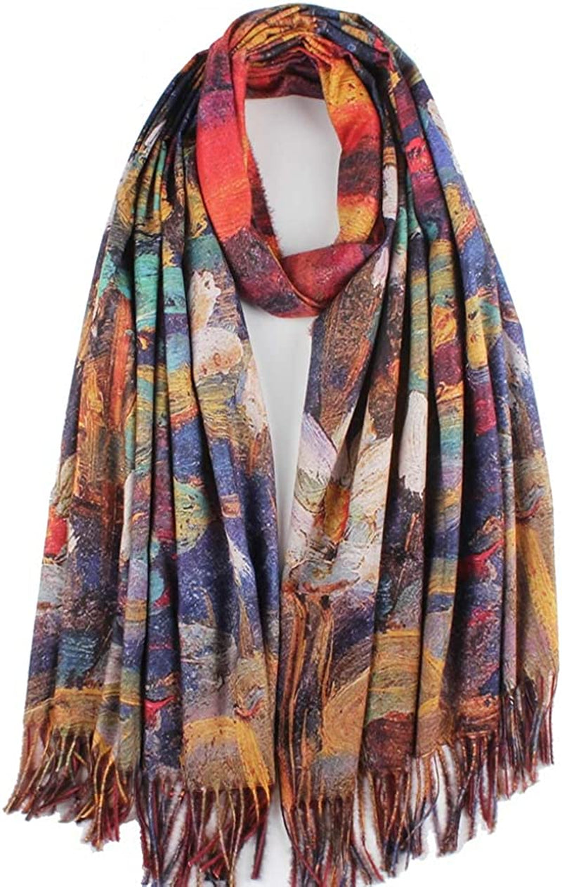 Soft Cashmere Feel Scarf for Women Elegant Art Print Winter Warm Scarves Large Shawl Wrap Monet Klimt Van Gogh Gifts Apparel & Accessories > Clothing Accessories > Scarves & Shawls Umjetnost C01  