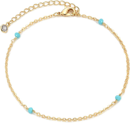 Mevecco Gold Evil Eye Charm Anklet,14K Gold Plated Boho Beach Dainty Cute Tiny Lucky Star Foot Chain Ankle Bracelet Silver Beaded Chain Anklet for Women Apparel & Accessories > Jewelry > Anklets MEVECCO Turquoise  
