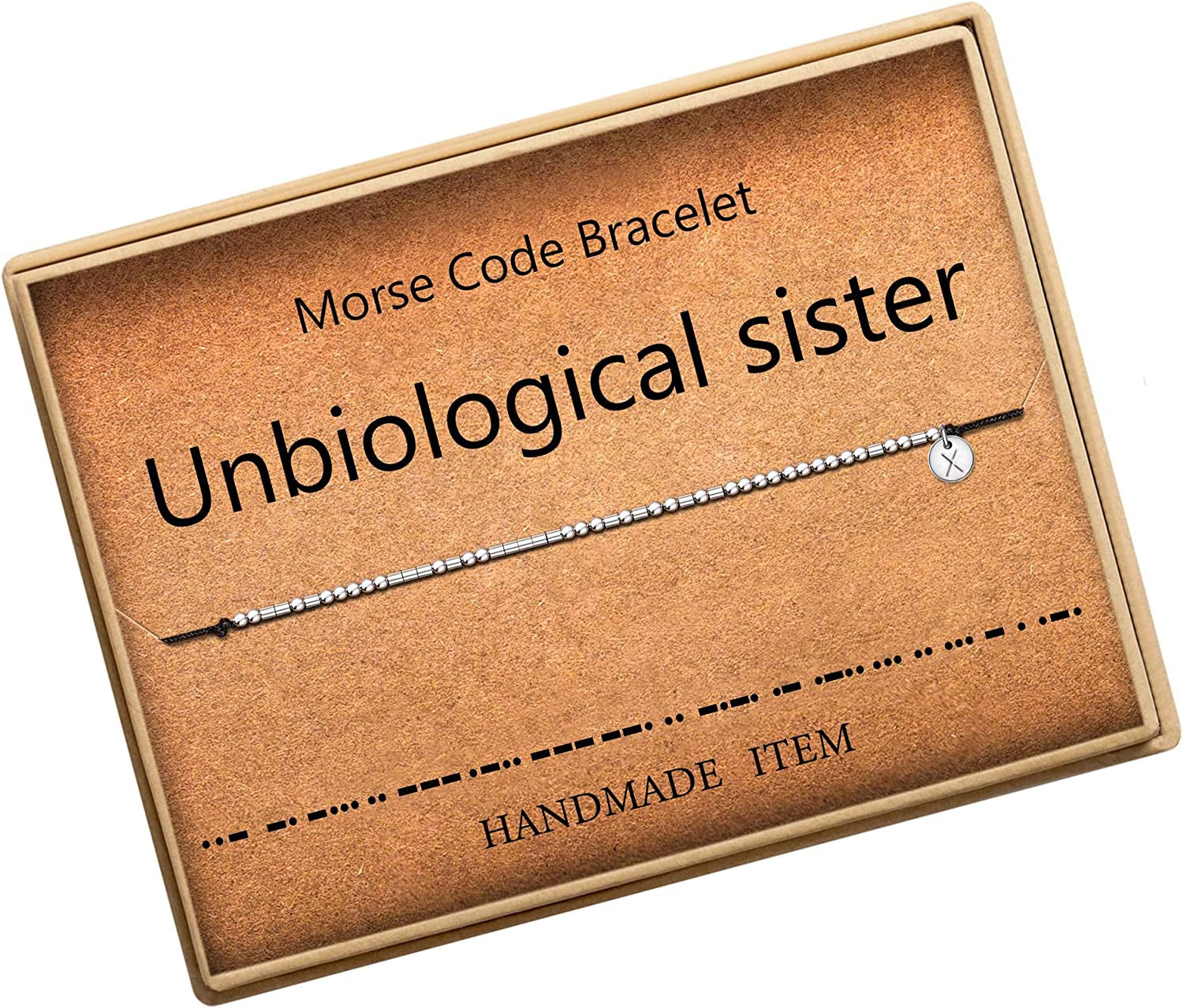 Lcherry Unbiological Sister Morse Code Bracelet Initial a to Z Disc Charm Morse Code Bracelet Beads on Adjustable Silk Cord Inspirational Gift for Women Apparel & Accessories > Jewelry > Bracelets Lcherry X  