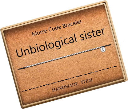 Lcherry Unbiological Sister Morse Code Bracelet Initial a to Z Disc Charm Morse Code Bracelet Beads on Adjustable Silk Cord Inspirational Gift for Women Apparel & Accessories > Jewelry > Bracelets Lcherry X  