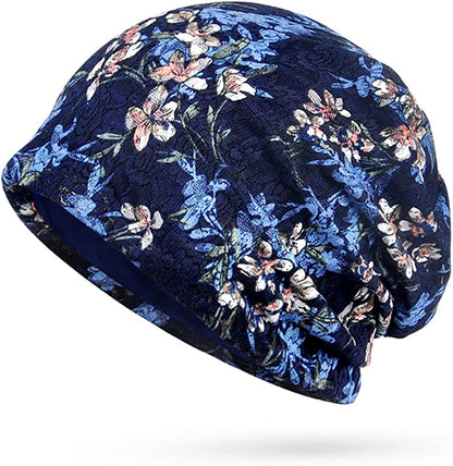 Glamorstar Floral Lace Beanie Hat Chemo Cap Stretch Slouchy Turban Headwear Apparel & Accessories > Clothing Accessories > Headwear Glamorstar Flowers Sapphire One Size 