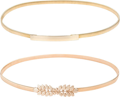 GRACE KARIN Women Skinny Metal Cinch Belt Gold Waistband Elastic Waist Belt CL633 Apparel & Accessories > Clothing Accessories > Belts GRACE KARIN 2 Pieces(style-10) Large 