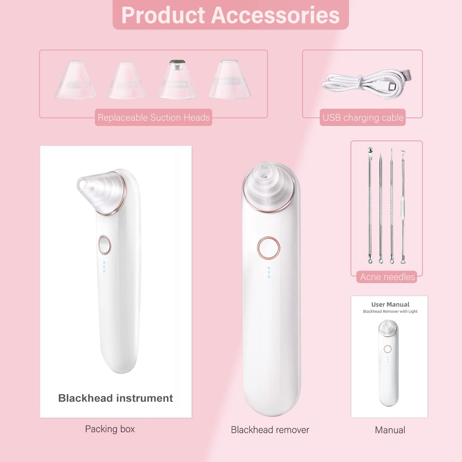 Blackhead Remover Pore Vacuum,Acne Remover,Comedone Whitehead Extractor Tool-3 Suction Power,4Probes,Usb Rechargeable Blackhead Vacuum Kit for Women & Men Health & Beauty > Personal Care > Cosmetics > Cosmetic Tools > Skin Care Tools eulumap   