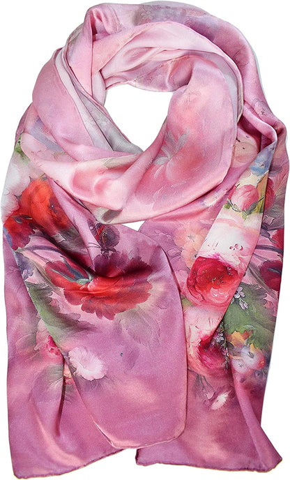 ELEGNA Women'S 100% Silk Flower Painting Long Scarf Shawl Hand Rolled Edge Apparel & Accessories > Clothing Accessories > Scarves & Shawls Elegna Budding Flowers  